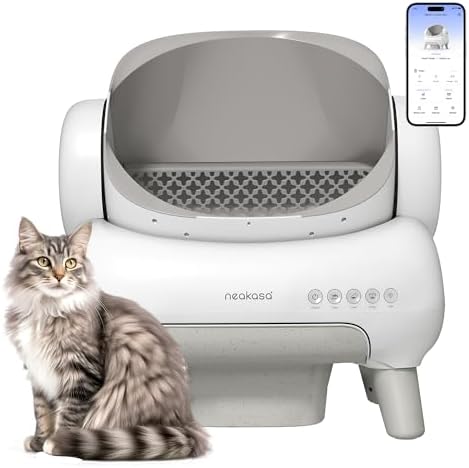 Top-opening self-cleaning cat litter box with app-controlled functionality, safety protection features, and 1-roll waste bag included.